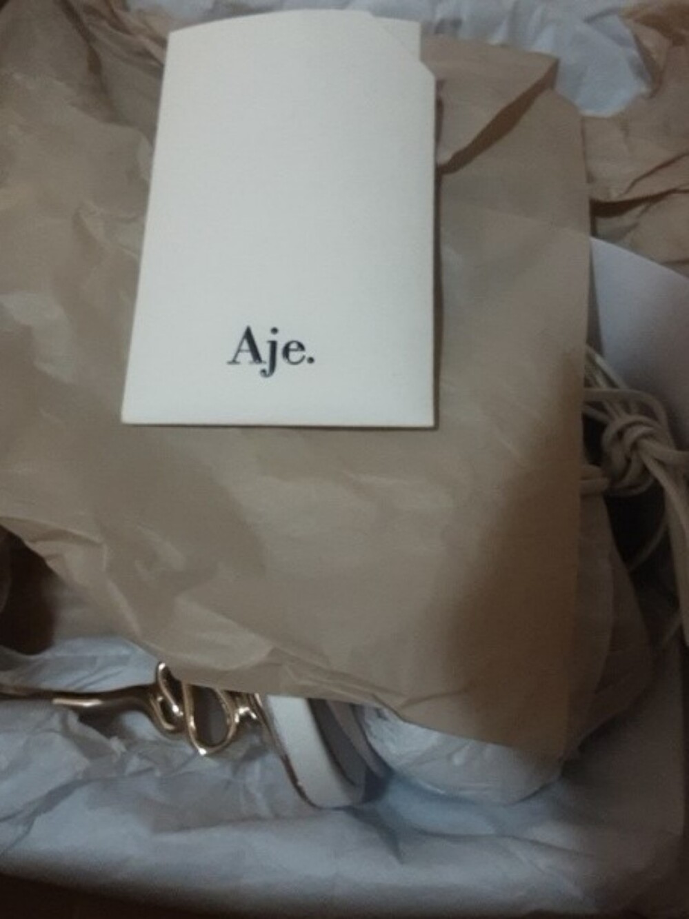 Aje "Quinn" White Lambskin And Gold Ribbon Strappy Heels, NIB, Sz 37 - Picture 8 of 8